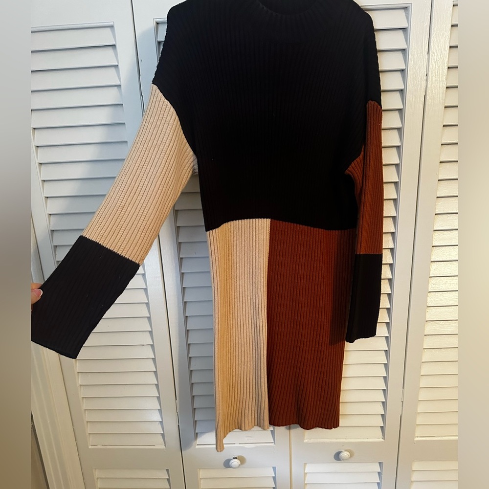 Sweater Dress Medium color block black brown tan Andrée